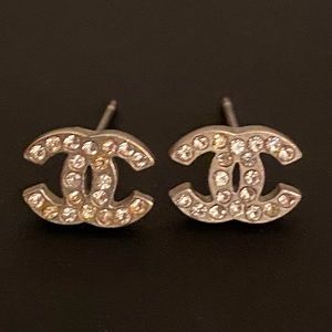 Authentic Chanel CC crystal silver earrings